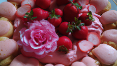 Charlotte aux fraises et biscuits roses