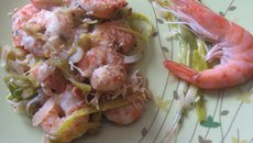 Fondue de poireau aux crevettes gratinée