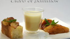 Gâteau pommes-amandes au cidre, pommes rôties et sabayon de cidre