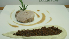Filet mignon sauce rhubarbe, purée de chou fleur et lentilles