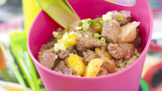 Wok d'agneau aux pamplemousses roses