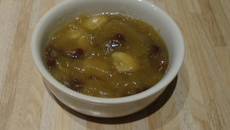 Confiture rhubarbe, banane et raisin sec