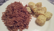 Saint Jacques gratinées sur lit de riz rose