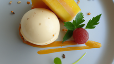 Glace au calisson et son coulis de Melon vanillé