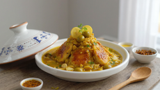 Tajine de poulet au citron confit et au safran