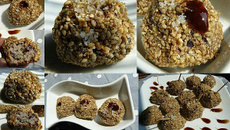 Boulettes de vitelotte au poulet en croûte de sésame et fleur de sel