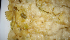 Gratin de farfalles aux poireaux cumin et gingembre