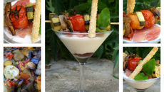 Verrine pana cotta de parmesan, légumes confits et tapenade