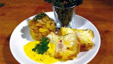 Lotte rôtie au poivre vert de penja