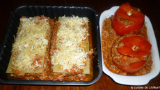 2 plats : presque la même recette : lasagnes et tomates farcies