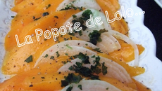 Carpaccio de mangue à l'huile d'olive parfumée à la vanille