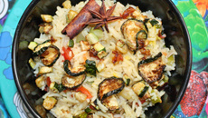Riz Pullao safrané aux courgettes grillées