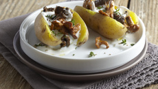 Pompadour Label Rouge farcies aux champignons et sauce au lait de coco