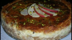 Cheesecake aux pommes-pistaches et crème caramel au beurre salé