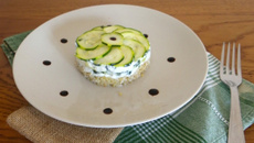 Cheesecake de courgettes au boulgour, faisselle et basilic