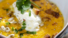 Velouté potiron, patates douces et Salakis nature