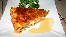 Tourte aux navets, à la truite et au pistou de mâche