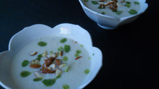 Ajo blanco de fenouil, amandes et huile d'origan