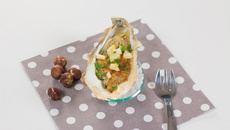 Huîtres gratinées à la chapelure de noisette et dès de pommes