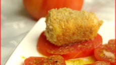 Cœurs de bœuf à l'huile d'olive vanillée et citronnée avec sa feta panée