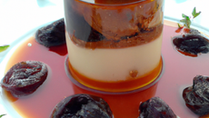Bavarois Armagnac, pruneaux et son coulis de pruneaux