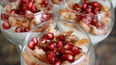 Verrines de panna cotta de fourme d'Ambert et petites crevettes grises