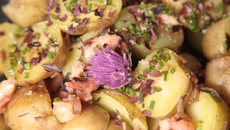 Salade tiède de Bonnottes de Noirmoutier aux algues et à la fleur de ciboulette