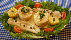 Risotto aux crevettes, accompagné de cabillaud