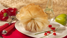 Aumônières de poulet caramélisé aux poivrons
