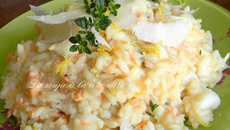 Risotto citronné au saumon et au crabe