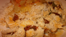 Poulet farci à la tomate séchée, sauce oignon et vinaigre de riz