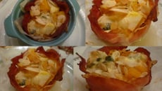 Petits paniers de jambon de la forêt noire,avec butternut, comté, roquefort, pommes granny et amandes