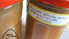 Compote pommes, poires, gingembre confit et vanille