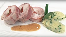 Râble de lapereau au lard fumé et sauce au cidre