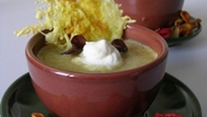 Soupe maïs, champignons, coriandre