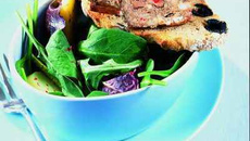 Tartine de Pâté de campagne, roquette et pousses d'épinards