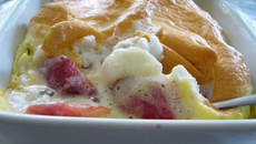 Gratin pêches de vigne-lavande