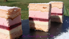 Entremet ivoire framboises au biscuit rose