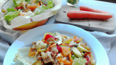 Salade de Poulet Fermier d'Auvergne, Tagliatelles de légumes d'été en ratatouille servies glacées