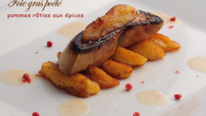 Foie gras aux pommes rôties et émulsions aux épices