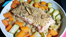 Crumble aux 2 saumons, courges et poireaux