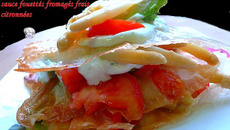 Mille feuilles de légumes sauce fouettés fromagés frais citronnées