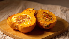 Courge butternut rôtie, lardons, crème et ses épices