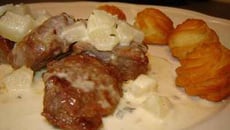 Émincés de bœuf, sauce aux poires