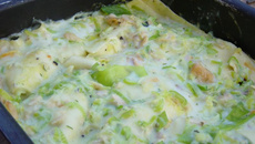 Lasagnes de grondin et de Saint Jacques aux petits légumes