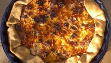 Tarte au potiron, carotte, bacon et bleu d'Auvergne