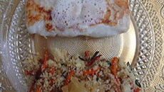 Filet de cabillaud, beurre mousseux au Combava, semoule aux légumes