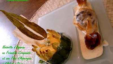 Noisette d'agneau en friandise croquante et son flan d'asperges à l'ail des Ours