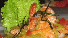 Camarons aux légumes, sauce à l'orange vanillée