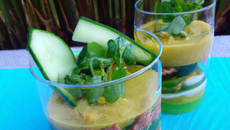 Mousse de concombre et bœuf façon thaï en verrine